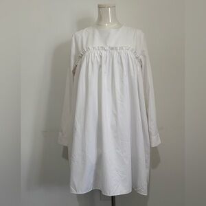 ENGLISH FACTORY, White Long Sleeve Babydoll Dress with pockets, Size L